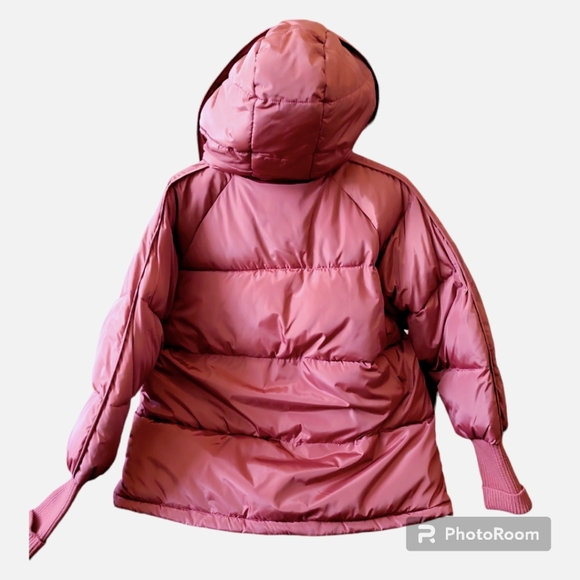 SAM EDELMAN Shirt Knit Trim Puffer Coat, Hooded, Large, Barn Red,NWT - Picture 7 of 14